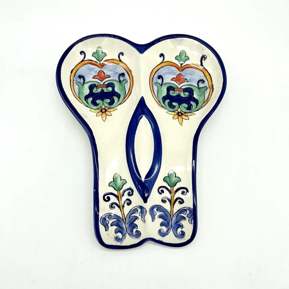 Aqua Jade Moroccan Spoon Rest Ceramic Hand‎ Painted Kitchen Decor